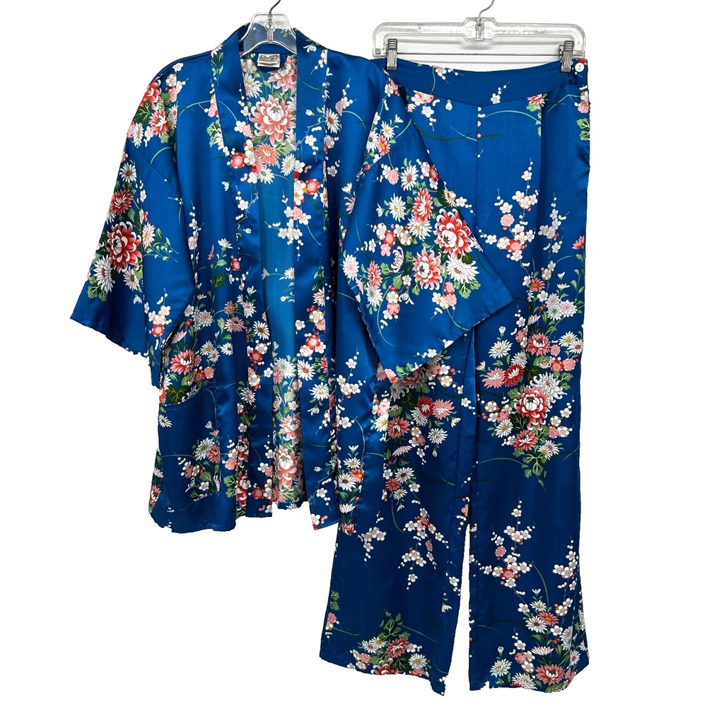 Vintage Kimono Robe Pajama‎ Pant Set Made in Japan S M L XL Satin Asian Inspired